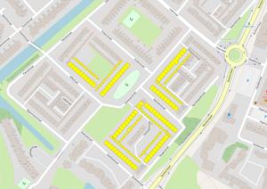 De eerste woningen in de Poelpolder werden in 1966 opgeleverd. De woningen stonden in de Ooievaarstraat, Sperwerstraat, Reigerstraat, Zwaluwstraat en Valkstraat. (Bewerking: Henk Schaap, 2024.)