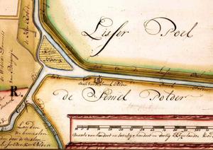 Eiland ‘Ruijs Hoorn’. Het eiland is verdwenen bij het dempen van de haven en het aanleggen van de Ruishornlaan. (Detail van de kaart van Rijnland van Melchior Bolstra en Steven van Brouckhuijsen, 1746.)