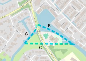 Het eiland Ruijshoorn tegen de achtergrond van een actuele kaart. (Bewerking: Henk Schaap, 2024.)